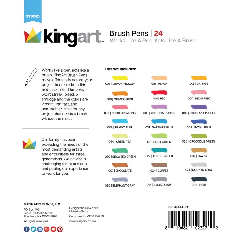 Kingart Studio Felt Tip Pens, Medium Point, Set 24 Unique Bright Colors