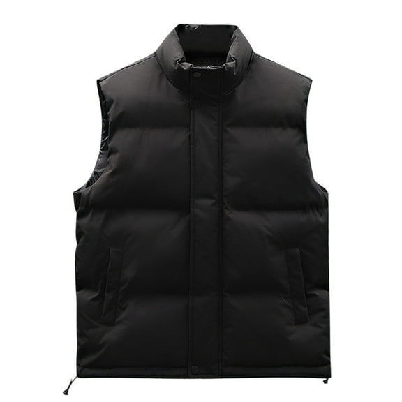 MuZeFu Vest for Men Winter Men Stand Collar Solid Drawstring Pocket Zipper Sleeveless Warm Jacket Waistcoat
