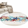 thumbnail image 2 of 3.3ft Round Rug, Blue Starfish Beach Non-Skid Rubber Backing Large Area Rugs - Living Room Bedroom Home Office, Summer Coral Conch Coastal Retro Beige Indoor Floor Mat Carpets Washable Rug, 2 of 9