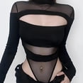 thumbnail image 2 of SRZYMJ Women Streetwear Hollow Out Outfits Long Sleeve Cutout Bodysuit Rave Outfit Jumpsuit, 2 of 8