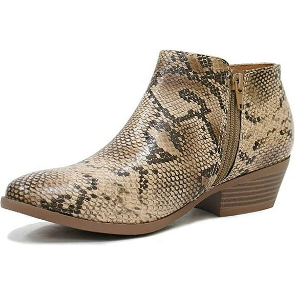 Soda Mug Women's Python Low Cut Pointed Closed Toe Rubber Sole Block Heel Ankle Booties (Python, 7.5)