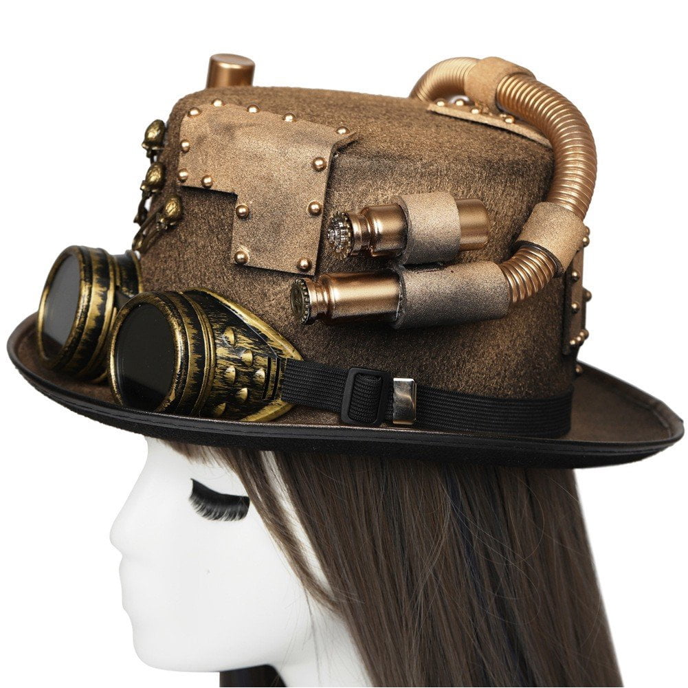 Jiibva Unisex Victorian Steampunk Top Hat with Goggles Bowler Hat for Men Women Carnival Halloween Party
