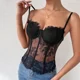 thumbnail image 2 of Corsé transparente de encaje negro para mujer, Top corto sin mangas, Tops Halter, corpiño, lencería, camisola, moda de verano, 2 of 5