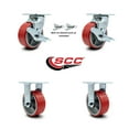 thumbnail image 2 of 5 Inch Red Poly on Cast Iron Caster Set with Ball Bearings 2 Brakes 2 Rigid SCC, 2 of 2