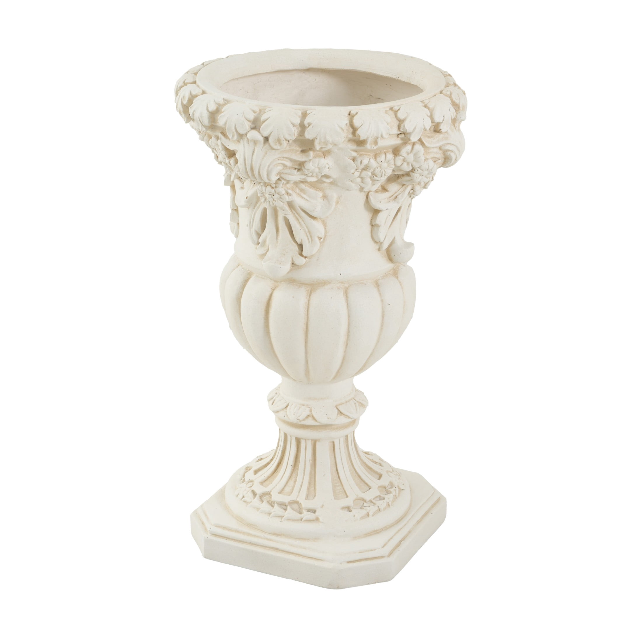 Christopher Knight Home 23"H Classical Floral Relief Urn Planter, Lightweight Decorative Vase, Antique White