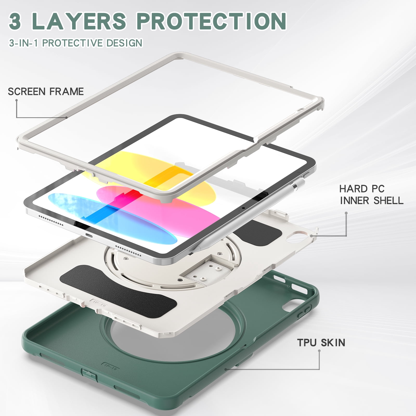 Allytechgroup Case for Apple iPad 11th Gen 11" 2025/ iPad 10th Gen 10.9" 2022, Build-in Pencil Holder Rotaing Stand Heavy Duty Shockproof Kids Friendly Hand Strap Tablet Cover for iPad 11/ iPad 10