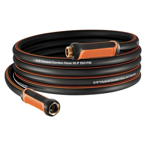 KFFKFF 25 ft 5/8" Durable 4-Layer Rubber Water Hose, 150PSI Working Pressure & 600PSI Burst Strength, Flexible Non-Kink Outdoor Hose with 3/4" Connector, Lightweight Option for Gardening and Cleaning