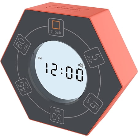Hexagon Rotating Productivity Clock, Pomodoro Timer with 5,15, 30, 45, 60 Minute Presets, Timer for People with ADHD (Orange)