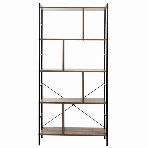 Spaco 4-Tier Industrial Freestanding Bookshelf with Metal Frame, Tall Bookshelf, Shelves for Living Room, Home Office, Bedroom, Balcony
