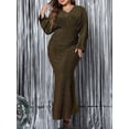 thumbnail image 4 of FOCUSNORM Robe de Soirée pour Femmes Grande Taille Pailletée à Manches Longues à Col en V Ajustée Longue Robe Formelle Robes de Bal, 4 of 6