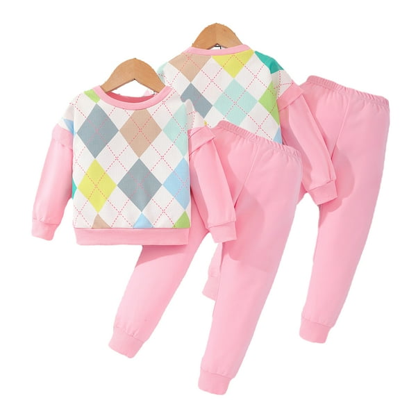 Esaierr 2PCS Kids Baby Boys Girl Cotton Crewneck Pullover Sweatshirt and Pants Spring Fall Outfit Set Toddler Unisex Long Sleeve Warm Clothes Set,18 Months-6 Years