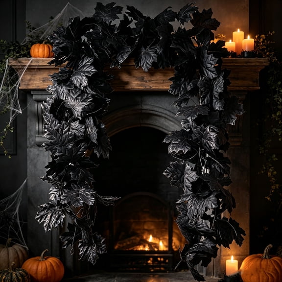 Liamobondopolis Black Maple Leaf Garland for Home Decor Living Room Halloween Fireplace and Party Mantel Decor 5.6 Ft