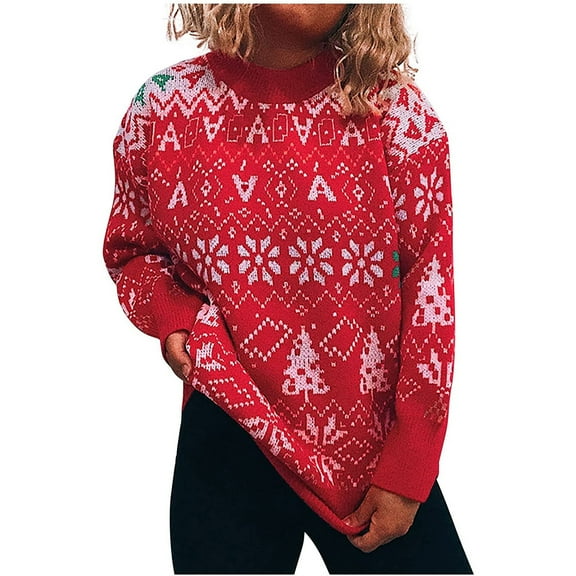 Herrnalise Women's Knitted Crop Tops Autumn Winter Christmas Printing Splicing Round Neck Long Sleeve Line Sweater Tops Blouse Pullover Jumper Sweaters