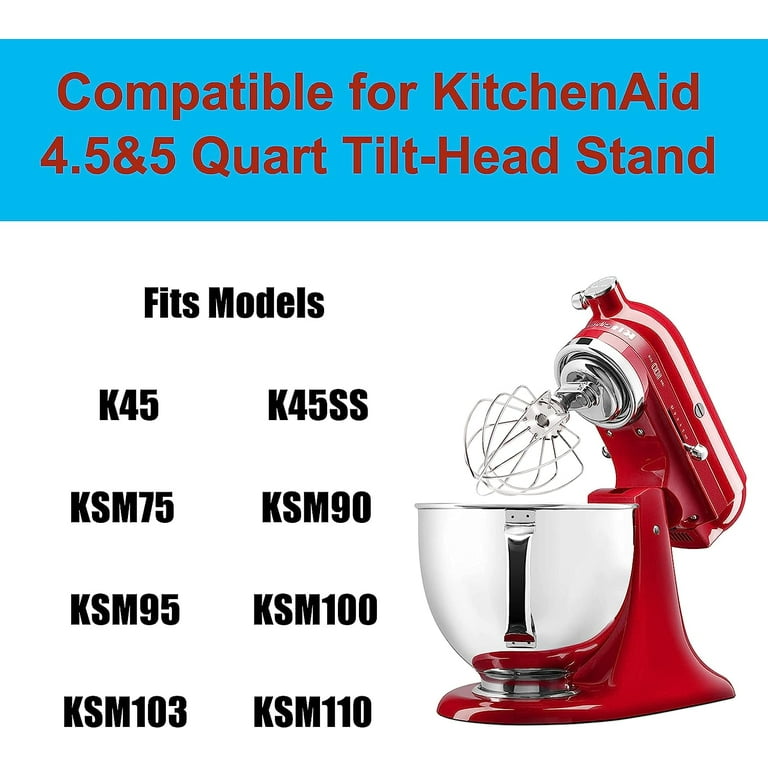 Stainless Steel Wire Whip Attachment for KitchenAid Tilt-Head Stand Mixer,  Replaces K45WW, Ideal for Beating Eggs, Heavy Cream, Making Cakes, and