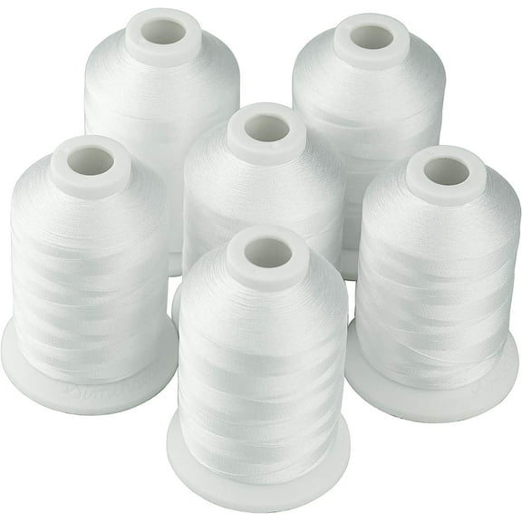 Simthread 6 Polyester White Machine Embroidery Threads 1000M(1100Yards) for Brother, Babylock, Janome, Pfaff, Singer, Bernina and Other Home Machines (White)