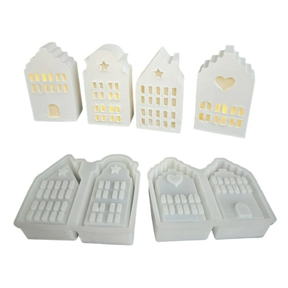 RUISINERY Tealight Holder Mould Flexible Silicone Mold for 4 Grids House Shaped Atmospheres Light Gypsum Home Decoration Mold