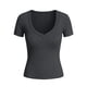thumbnail image 5 of Camisas de Manga Corta para Mujeres Casual con Cuello en V Plisado, Camisetas de Color Sólido para Primavera Verano, 5 of 6