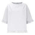 thumbnail image 6 of Women T Shirts Summer Tops Solid Cotton and Linen Ruffle Pleated Hem Tops Round Neck Casual Shirt Tops Comfortable Shirts, 6 of 8