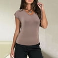 thumbnail image 2 of AherBiu Summer Tops for Women Cap Sleeve Slim Fitted Stretchy Comfy Basic V Neck Top Tees Tshirts, 2 of 8