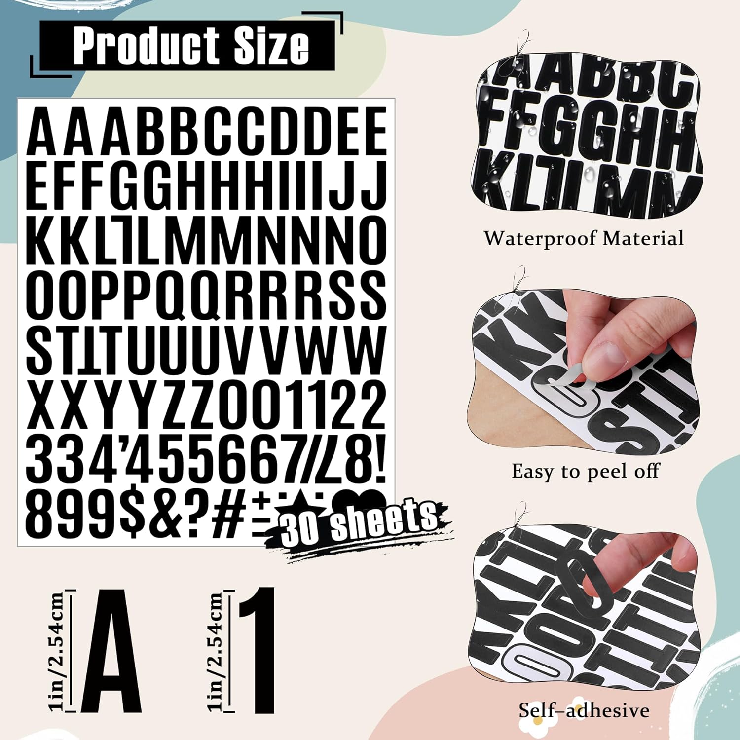 2940 PCS Letter Stickers 30 Sheet Small Mailbox Numbers and Letters,Self-Adhesive Vinyl Waterproof Alphabet Stickers for Mailbox Window Door Sign Poster Bulletin Board Classroom Decor(Black,1 Inch)