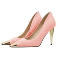 thumbnail image 2 of FSJ Women Classic Square Closed Toe Pumps Slip On Cone High Heel Gold Cap Toe Wedding Office Casual Dress Shoes Size 8 Pink, 2 of 5