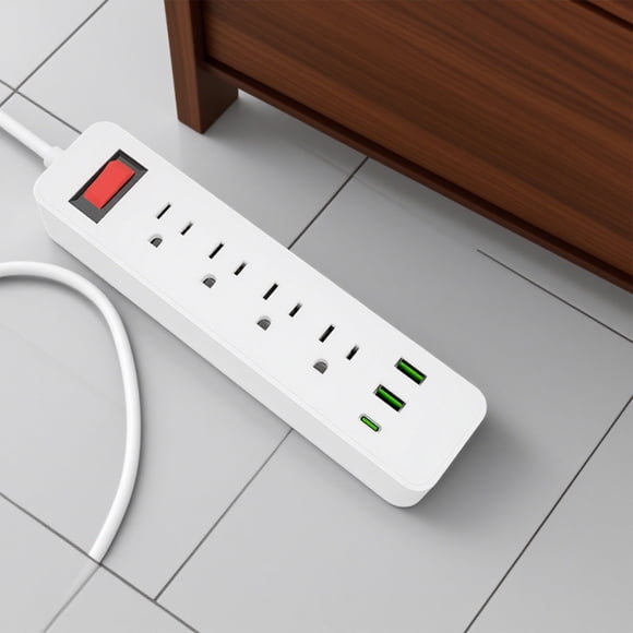 Qiweii Surge Protector Power Strip 78.7in Extension Cord with 8 Outlets Charging Ports, Flat Plug Multi Plug Outlet Extender Charging Station for Home Office