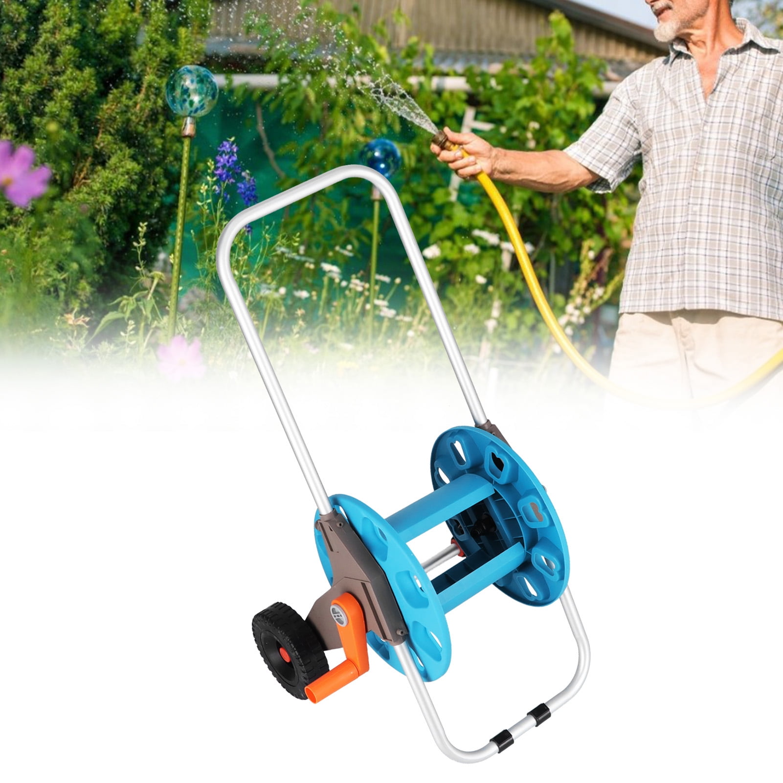 Garden Hose Winder G1/2 Hose Reel Cart With Wheels Portable Garden Lawn