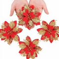 thumbnail image 3 of 12 flores de Navidad simuladas, estrella de Navidad, flor de Navidad, decoración de árbol de Navidad, flores artificiales de Navidad (rojo dorado), 3 of 5