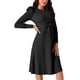 thumbnail image 4 of Vestidos de suéter de manga larga con volantes para mujer Inspire Chic, cuello redondo, cintura con lazo, corte A, estilo casual, tejido de canalé, midi, talla XL, negro, 4 of 5