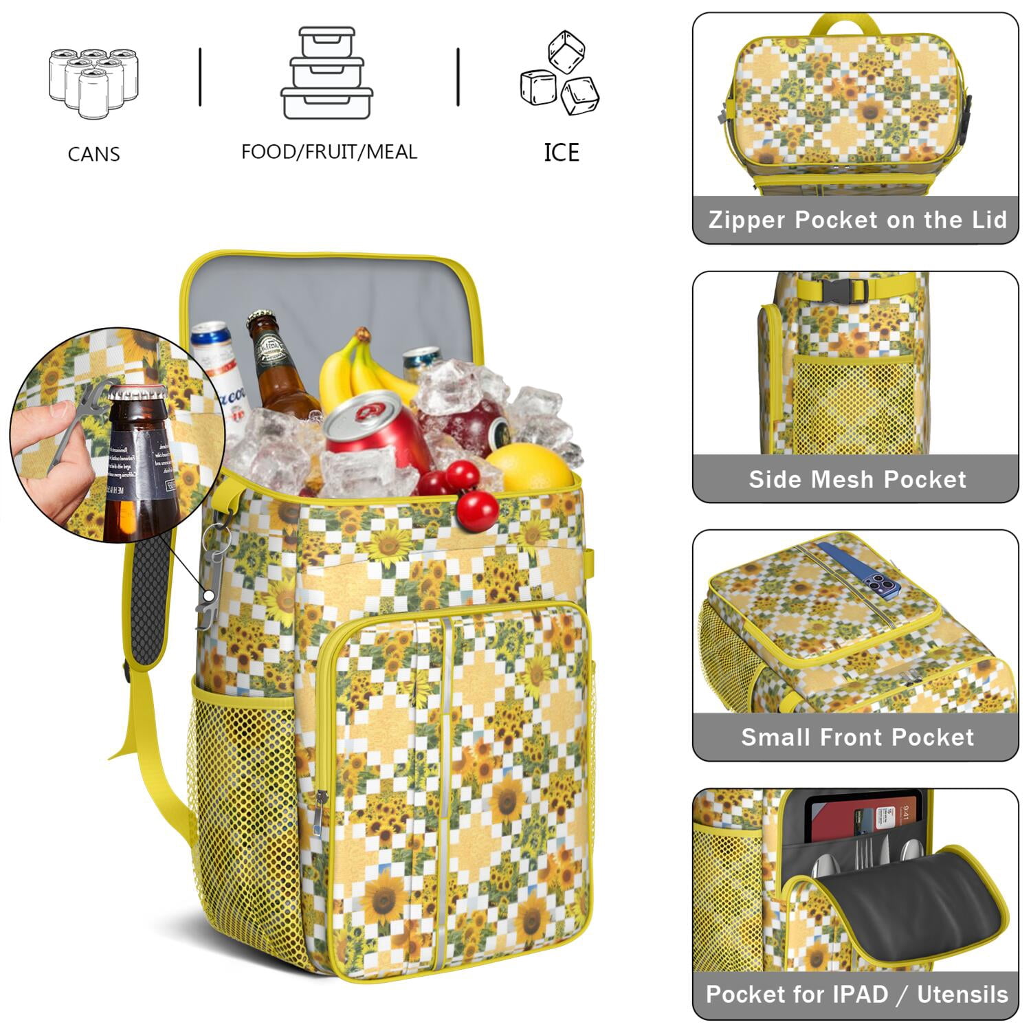 Travel Cooler Bag - Boho Bohemia Flower Camping Beer Cooler Backpack with Bottle Opener- Waterproof Insulated Picnic Backpacks - Cooler Bag for Beach