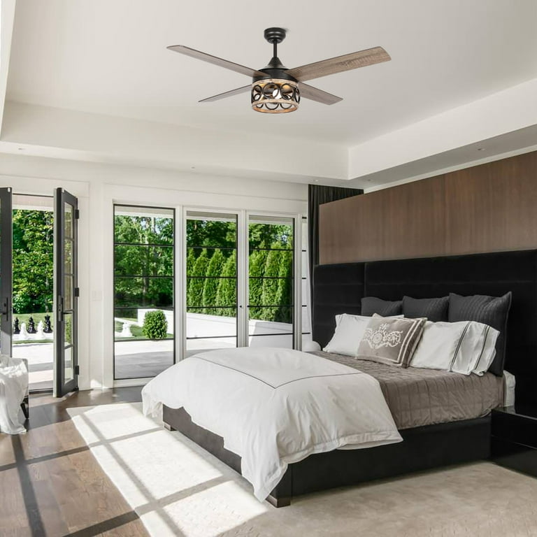 Rustic Wood Frame 4-Blade 3-Light Chandelier Ceiling Fan