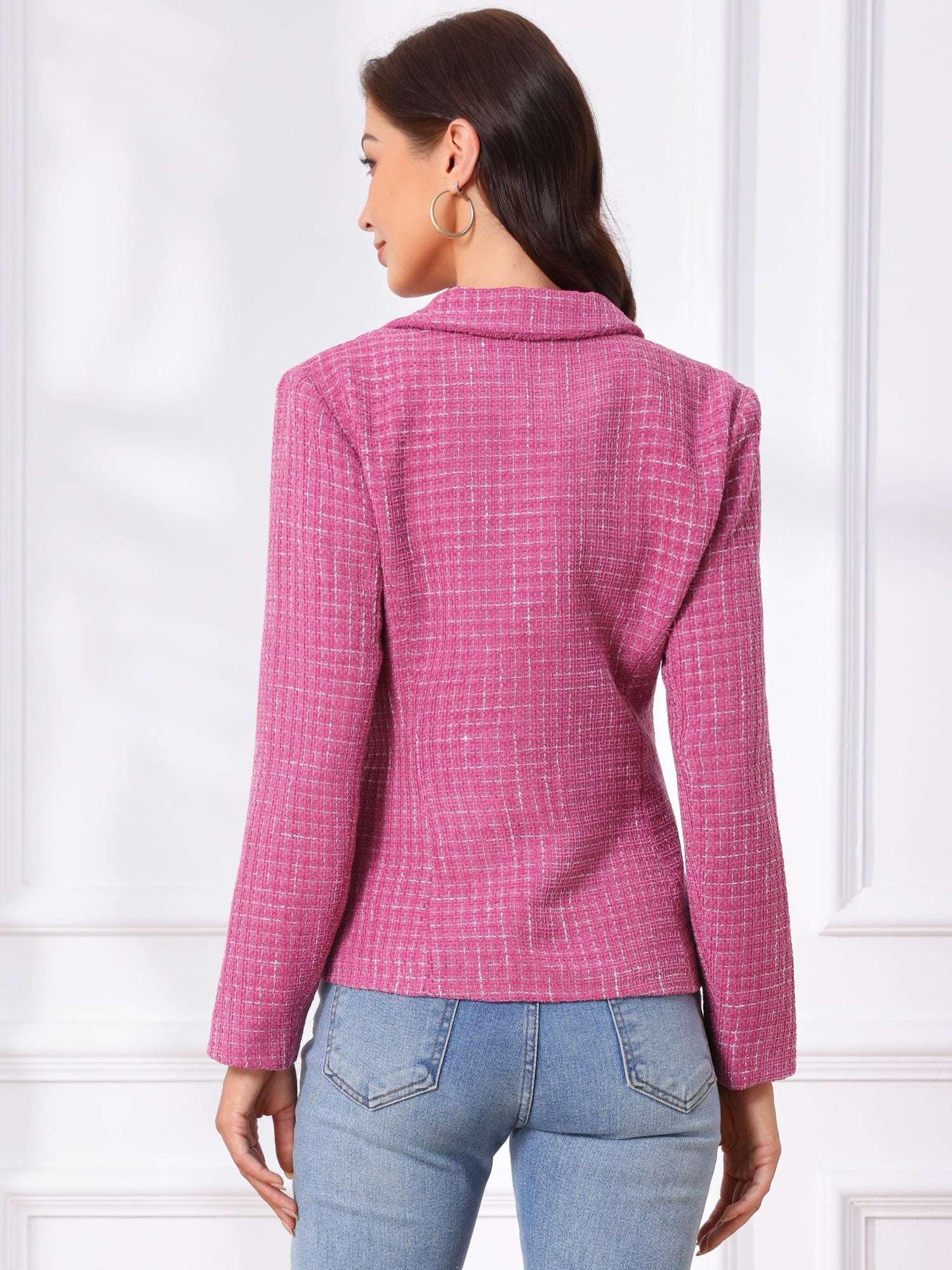 DARING DIVA Women's Notch Lapel Long Sleeve Elegant Business Casual Jacket XL Hot Pink