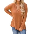 thumbnail image 3 of Women Side Split Hem V Neck Long Sleeve Pocket Pullover Shirt, 3 of 7