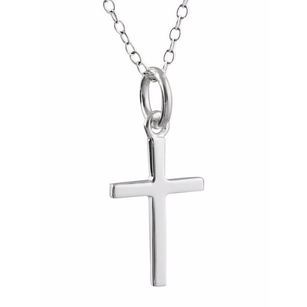 Sterling Silver Cross Charm Necklace, 18