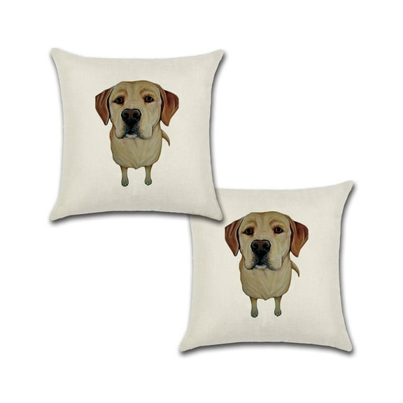 Yellow Labrador Pet Portrait Design Cotton Linen Fabric Decorative Indoor / Outdoor Throw Pillow Cover Set 18x18