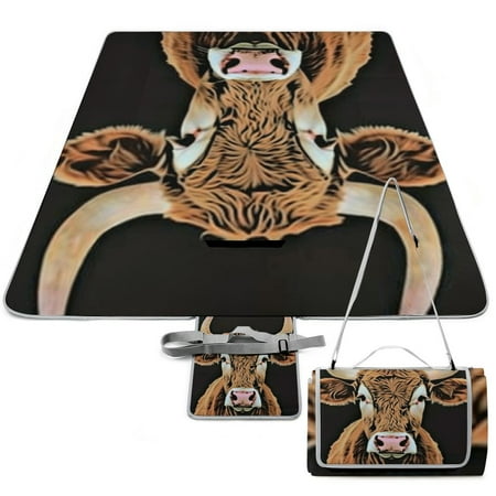 Dvbnli Cute Cow Picnic Blankets Waterproof Foldable Beach Blanket Lightweight Mat Tote Bag Outdoor Mat 58.3x58.3in