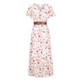 thumbnail image 3 of VKEKIEO Sundress Boho V-Neck Short Sleeve Floral White L, 3 of 7
