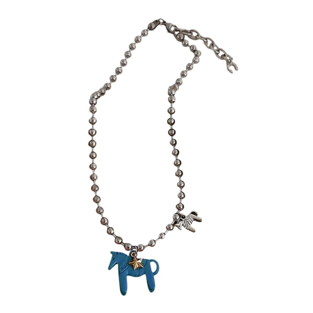 Collar con colgante de caballo recubierto, collar con dije de caballo de colores brillantes, collar de cadena de cuentas para mujeres y hombres, regalo de cumpleaños para San Valentín