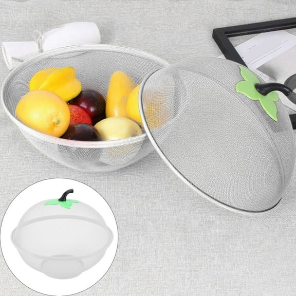 Fruit Bowl with Lid,Fruit Basket with Lid,Mesh Apple Shaped Fruit Bowl,Cover Protective Holder Countertop Metal Wire Against Flies,Reusable Strainer for Gift Restaurant Kitchen Food Vegetable,White