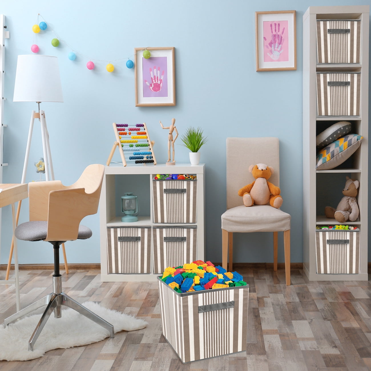Sorbus Foldable Storage Cube Basket Bin, 6 Pack, Vertical Stripe Line Pattern