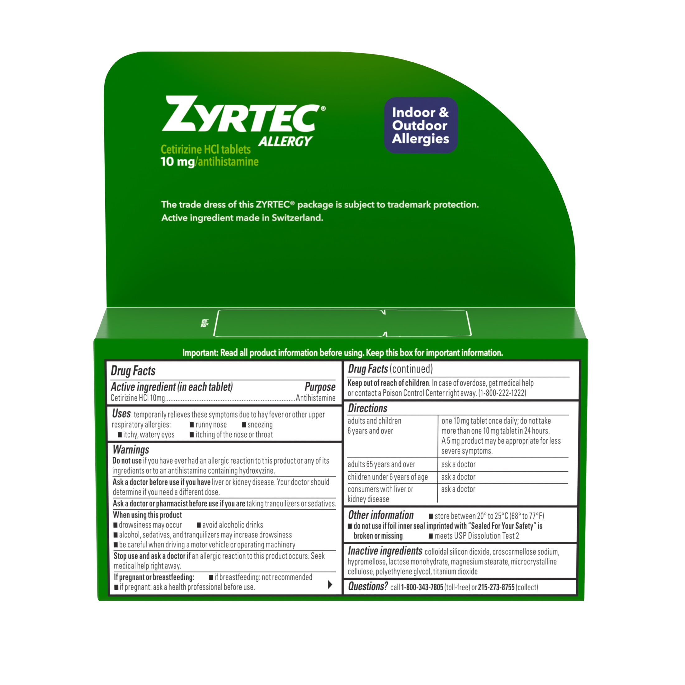 Zyrtec 24 Hour Allergy Relief Antihistamine OTC Medicine