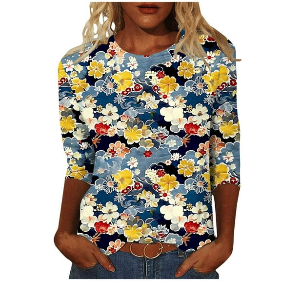 LiMoi Spring Tshirts Shirts Women's Tops Dressy Casual 3 Quarter Length Sleeve Tunic Tops Womens Blouses Items