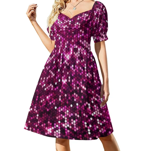 Rosa púrpura brillo elegante glam rock 90s neón 80s fiesta Bola de discoteca disco fiebre boogie dance dec Vestido sin mangas