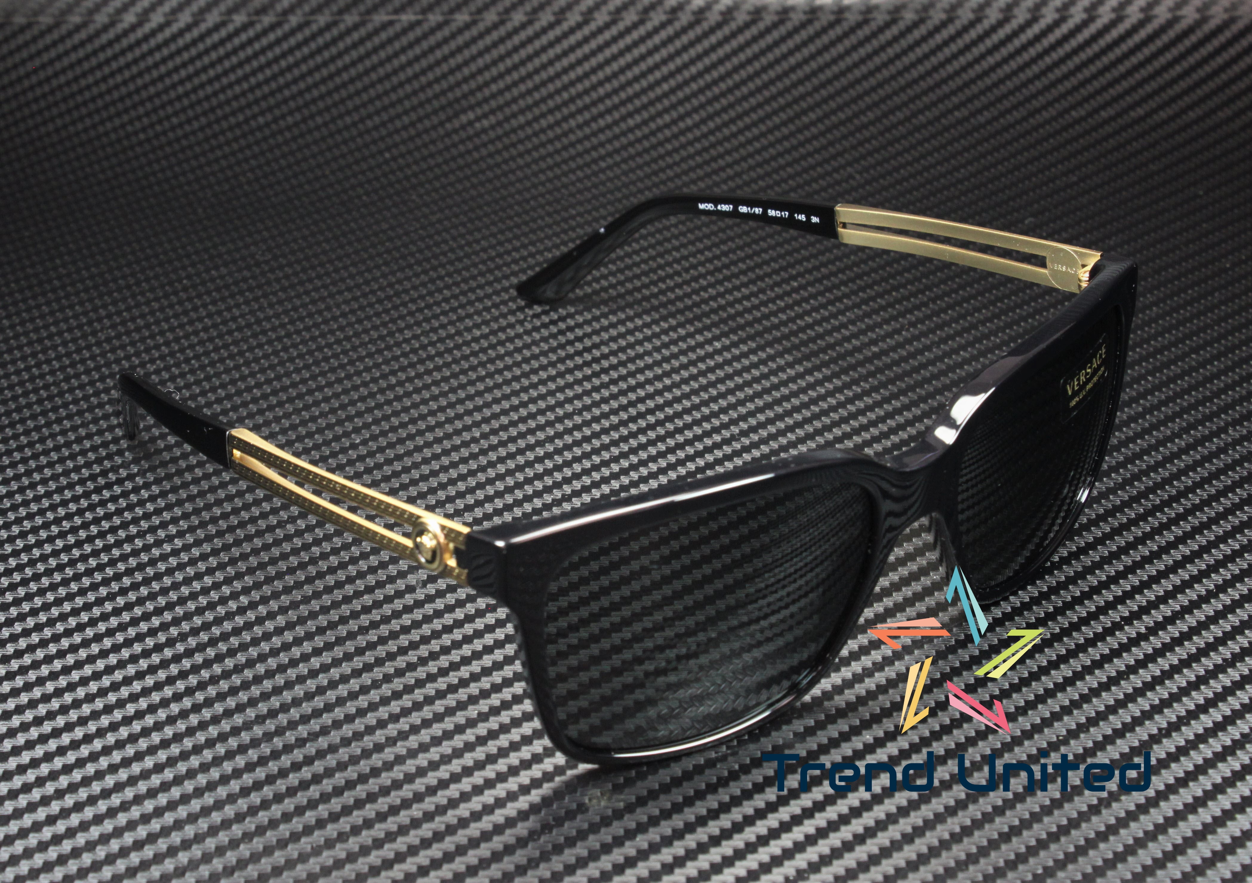 Versace VE4307 Sunglasses, Black Frame, Gray Lenses, Square Shape