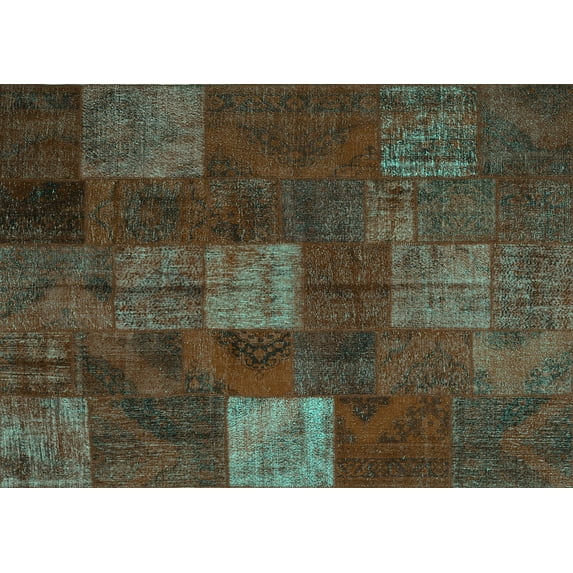 Ahgly Company Machine Washable Indoor Rectangle Patchwork Turquoise Blue Transitional Area Rugs, 2' x 4'