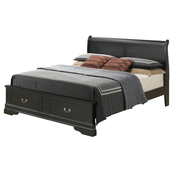 Passion Furniture Louis Philippe Black Full Storage Sleigh Bed with 2 Drawers