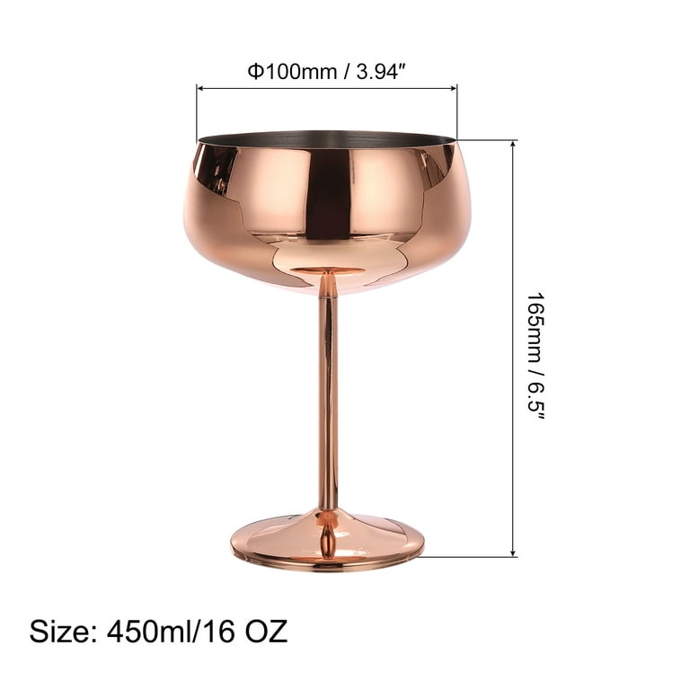 Uxcell Stainless Steel Martini Cocktail Glasses, 1Pack 450ml/16 OZ  Unbreakable Martini Glasses, Red Wine Glass，Rose Gold 