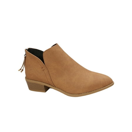 

UKAP Womens Comfort Bootie Office Stacked Heel Booties Work Cut Out Short Boot Light Brown 5.5