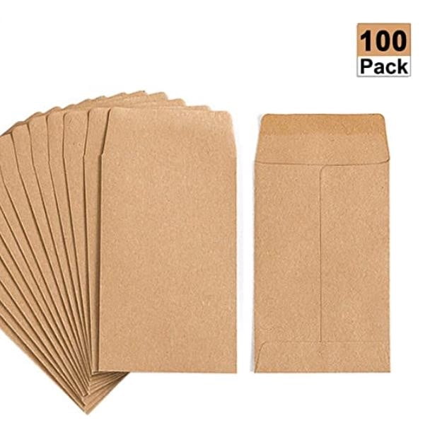 JeashCHAT 100 Pack Coin Envelopes Clearance, Brown Kraft Envelopes