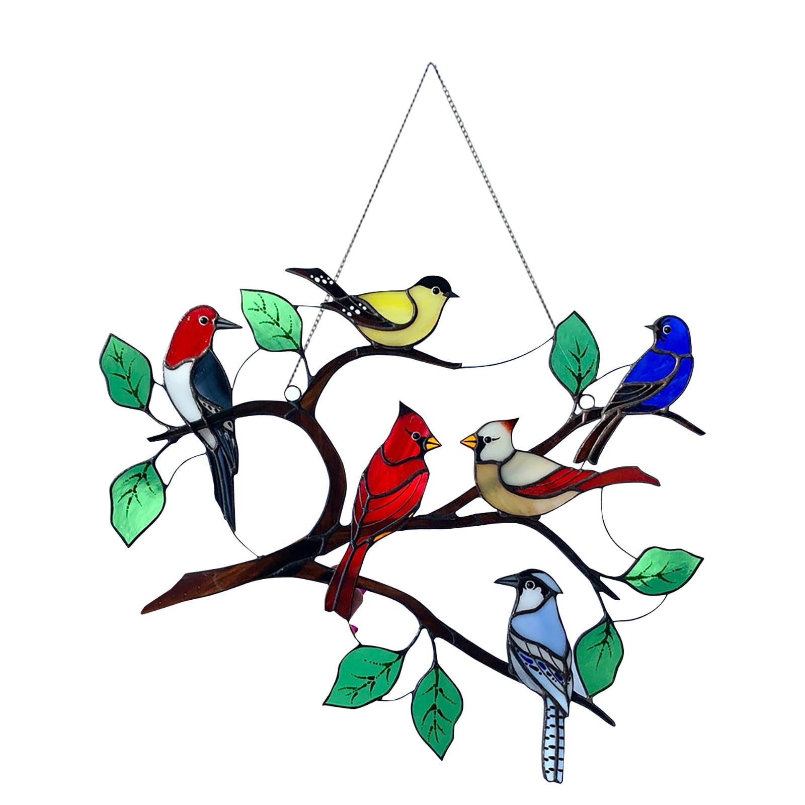 Birds Stained Stainless Steel Window Hangings Creative Window Panel Stainless Steel Birds Suncatcher for Home Room 7 Birds Design